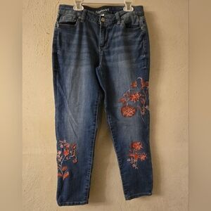 Westport Women's Blue Jeans with Red Floral Design
